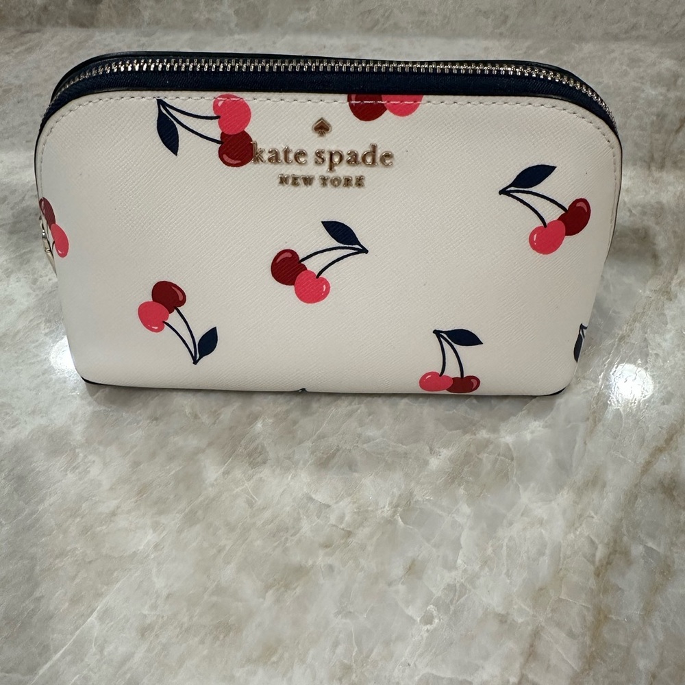 Kate Spade White makeup bag with Red and Pink Cherry Design